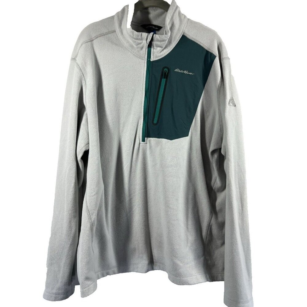 Eddie Bauer Mens First Ascent Fleece Pullover XL 1/4 Zip Grey Green Sweater
